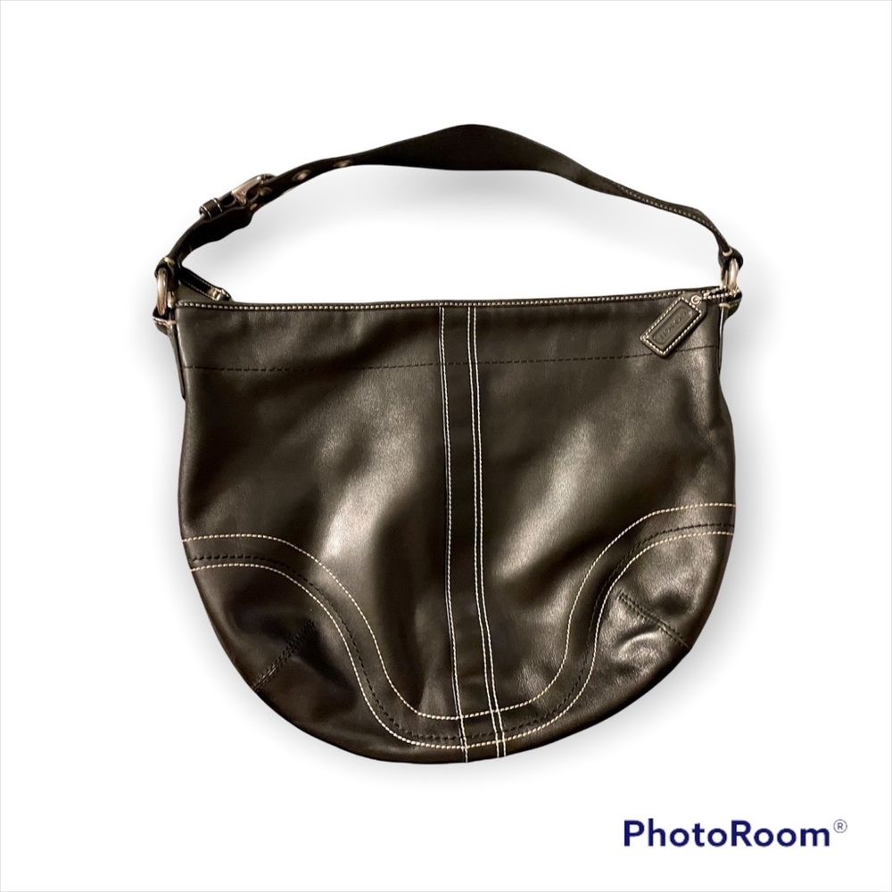Coach Black Pebbled Leather Hobo Handbag